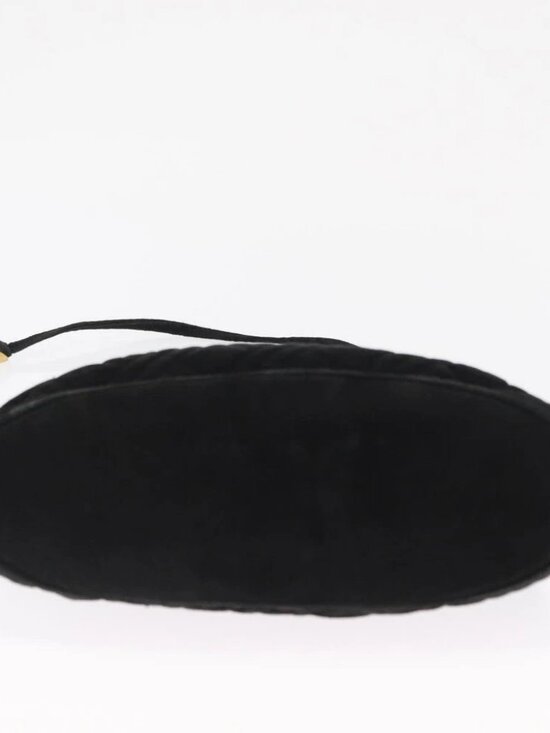 Authentic Fendi Vintage Black Quilted Leather Pasta Shoulder  FENDI Macaroni Shoulder Bag Suede Black Gold Auth